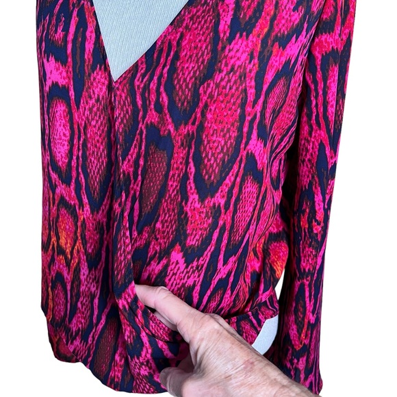 Eighty Six Brand Snake Print Faux Wrap V-Neck Blouse w/ Wide Sleeves Oversized S - Picture 4 of 14